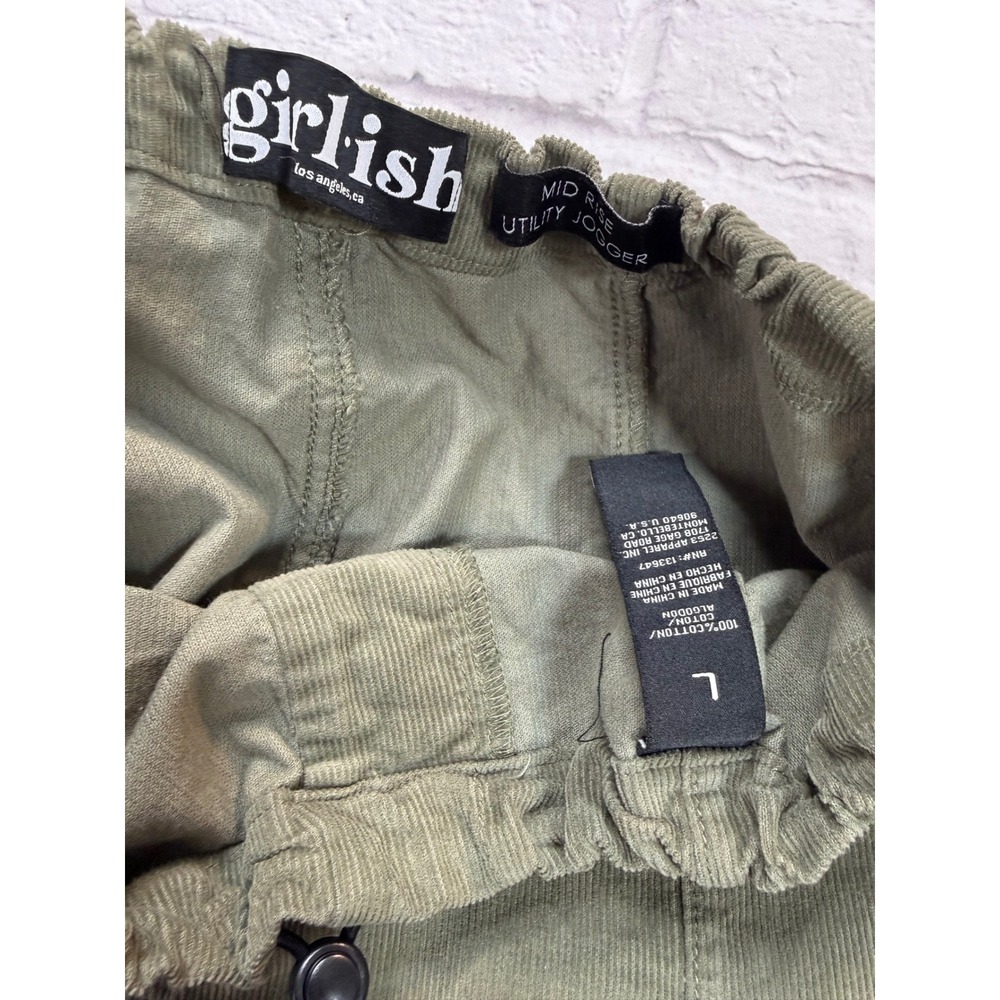 Girlish Utility Jogger Pants Womens L Olive Green Excellent Corduroy Bungee Hem - Picture 3 of 6